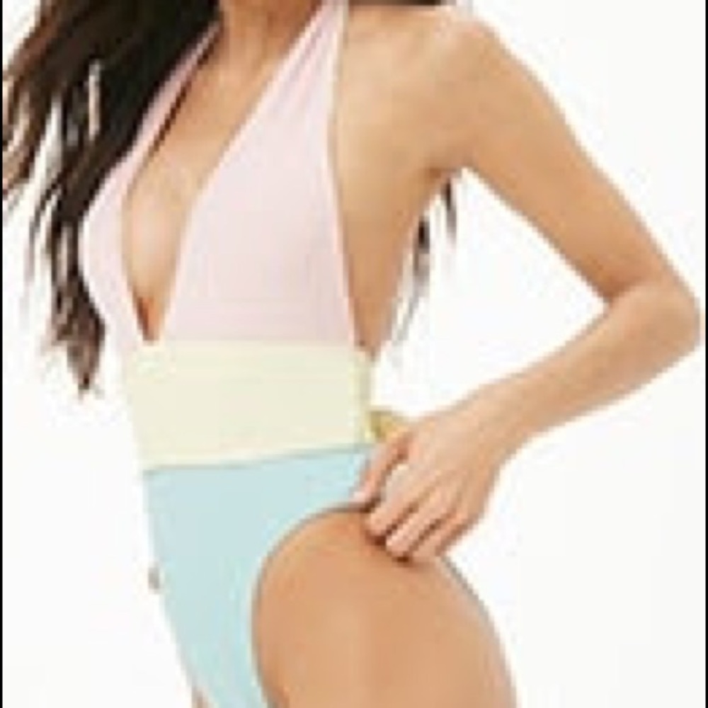 NWT: Colorblock Halter One-Piece Swimsuit